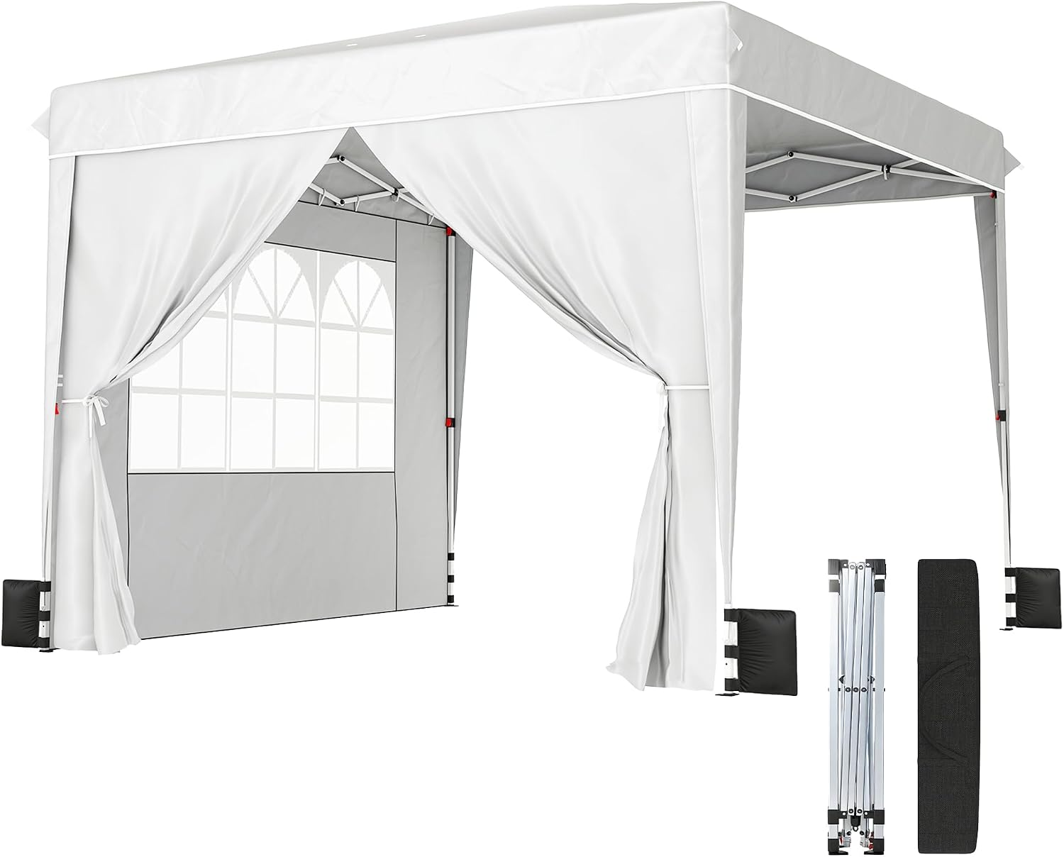 Outsunny 10 x 10 ft Pop Up Canopy Tent with Sidewalls, UPF50+ Outdoor Portable Instant Canopy Shelter with Carry Bag, Sandbags, Adjustable Height for Parties, Events, Camping, White