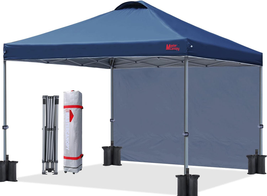 MASTERCANOPY Durable Pop-up Canopy Tent with 1 Sidewall (12x12 ft, Navy Blue)