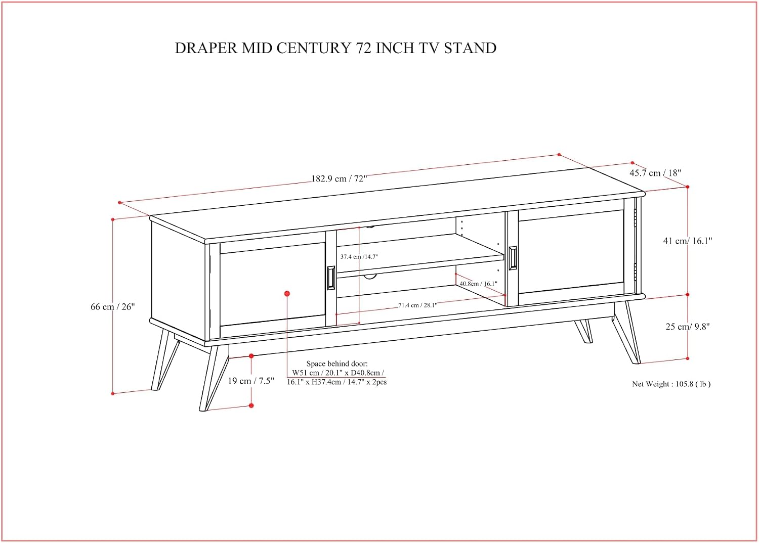 SIMPLIHOME Draper TV Stand - 72 inch Wide Solid Wood Media Console in Teak Brown, Mid Century Modern Entertainment Center for Living Room for TVs up to 80 Inches with Cabinets and Cable Management