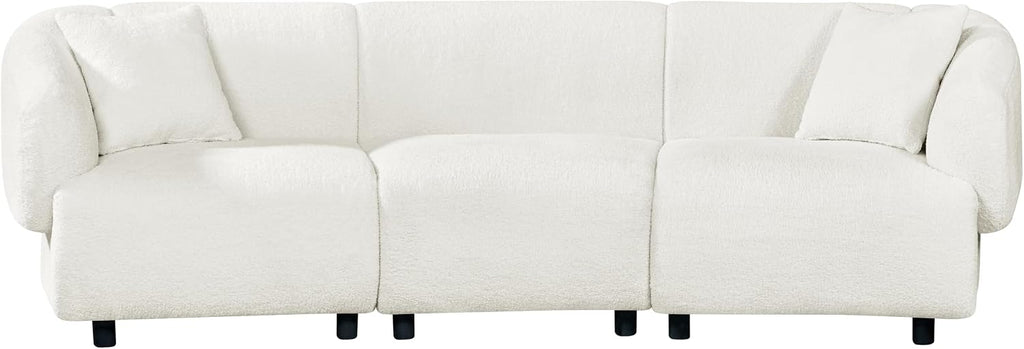 Merax 98.5' Modern 3 Seater Curved Sofa, Luxury Boucle Fabric Sofa, Minimalist Cozy Cloud Couch for Living Room, Bedroom, Apartment, Home Office, Beige