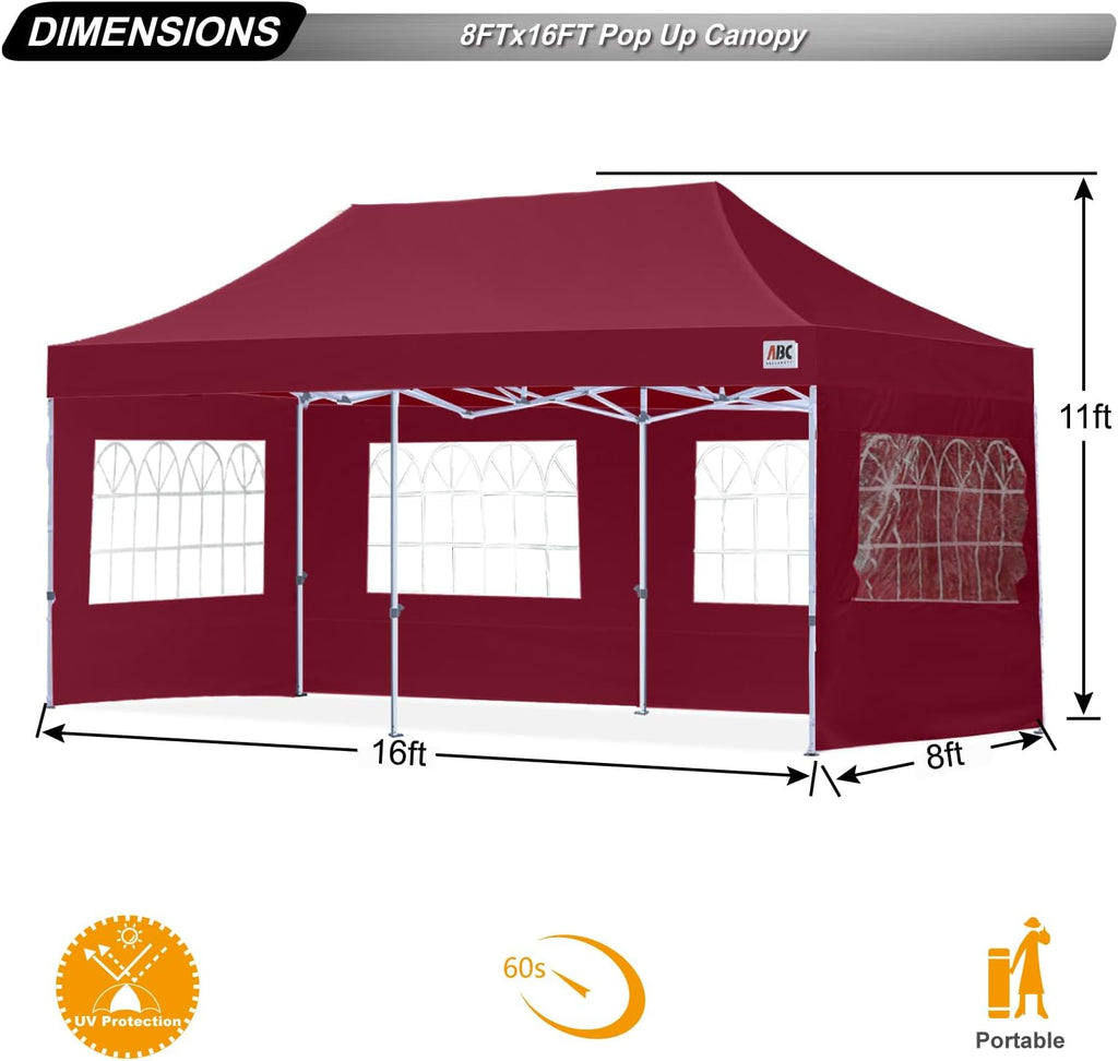 ABCCANOPY Outdoor Winter Gazebo 8x16, Premium Instant Pop Up Canopy Tent with Elegant Church Window,Snow and Rain Protection, Bonus Wheeled Bag,Burgundy