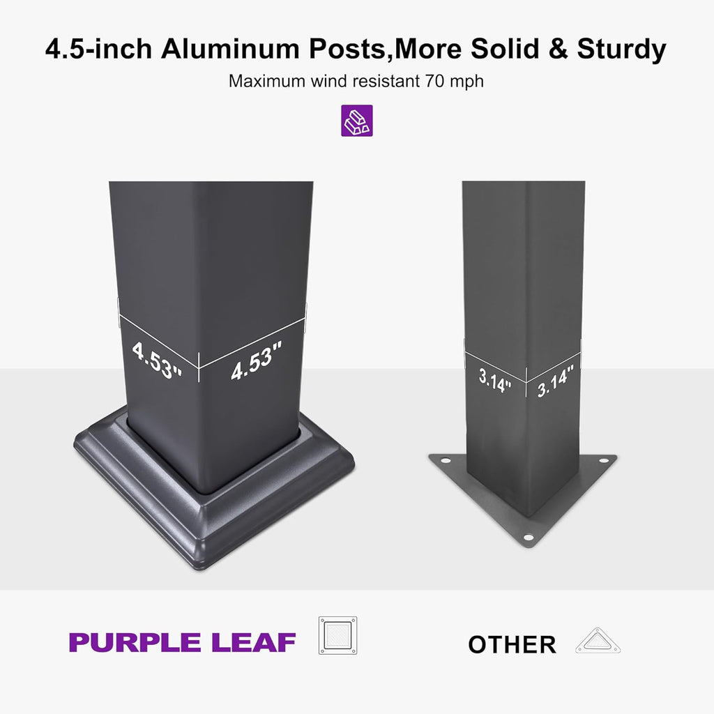 PURPLE LEAF Louvered Pergola 92KS 10' x 14' with Integrated LED Strip Lights Aluminum Outdoor Pergola with Adjustable Louvered Roof for Patio Deck Garden Yard Gray