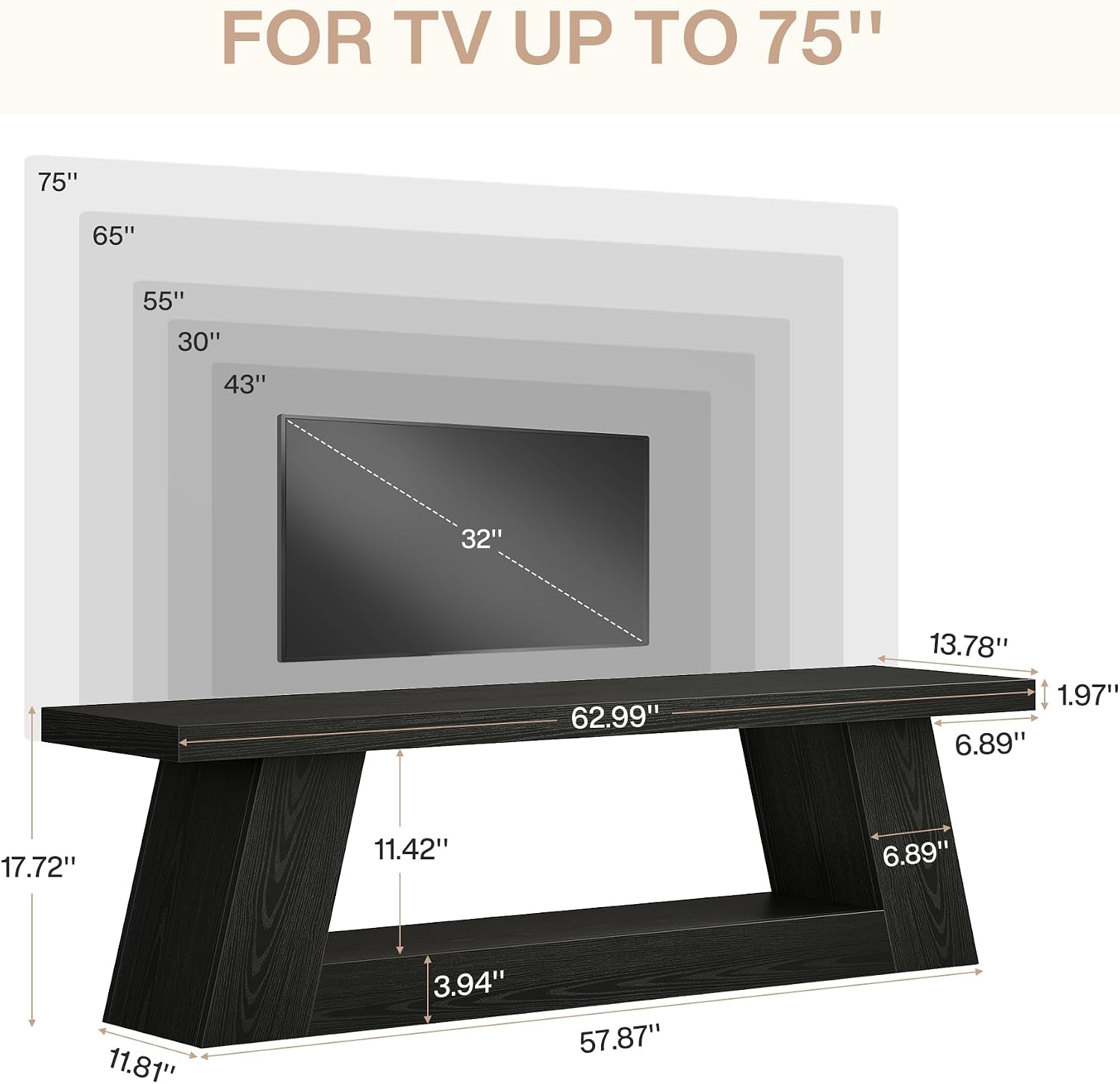 Tribesigns 63' TV Stand for 55/60/65/75-Inch TVs, Rustic Extra Long Media TV Console with Storage Shelve, Entertainment Center Television Stand for Living Room, Bedroom (Black)