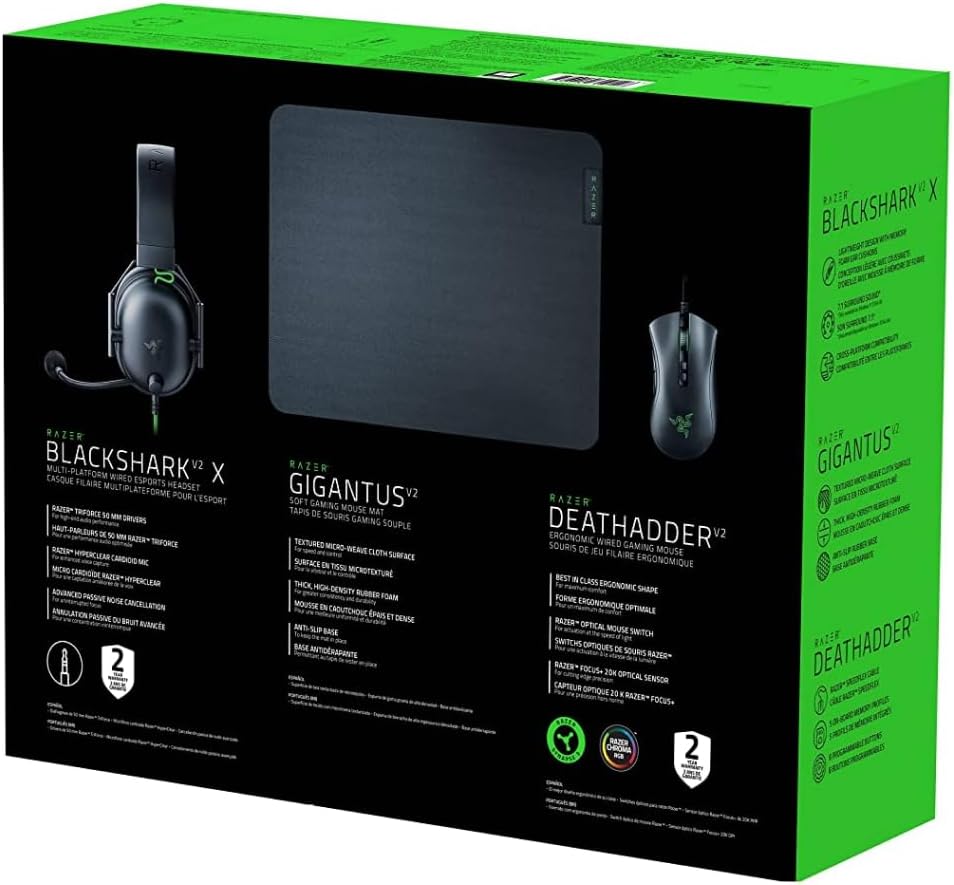 Razer Battle Bundle - DeathAdder Gamer Mouse + BlackShark Gaming Headset + Gigantus Mousepad, Black - V2