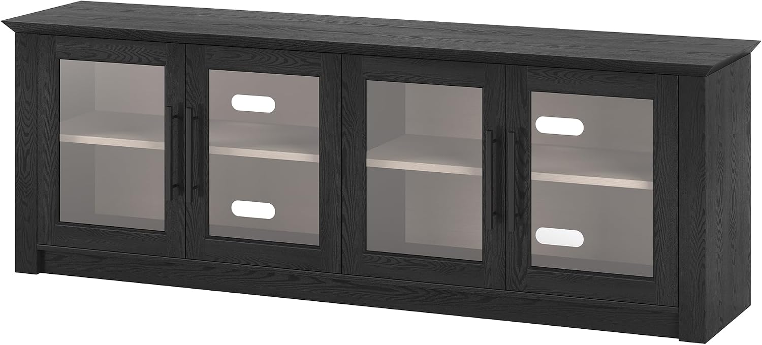 Henn&Hart TV Stand for TVs up to 78' with 2 Display Cabinets and Adjustable Shelves for Living Room, Family Room, or Office, Natural Black/Beech White