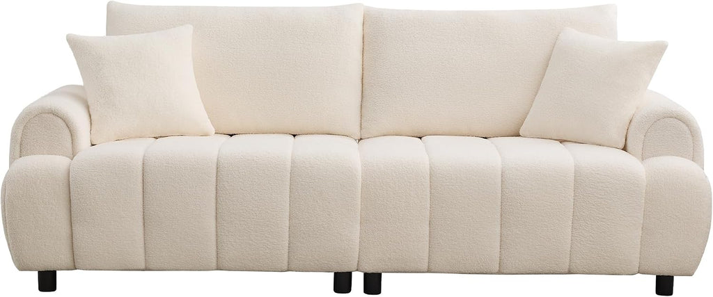 88 'Modern Boucle Sofa Couch, Oversized Comfy 3 Seater Sherpa Curved Sofas Deep Seat, Upholstered Loveseat Teddy Round Arm Couches for Living Room, Bedroom, Beige