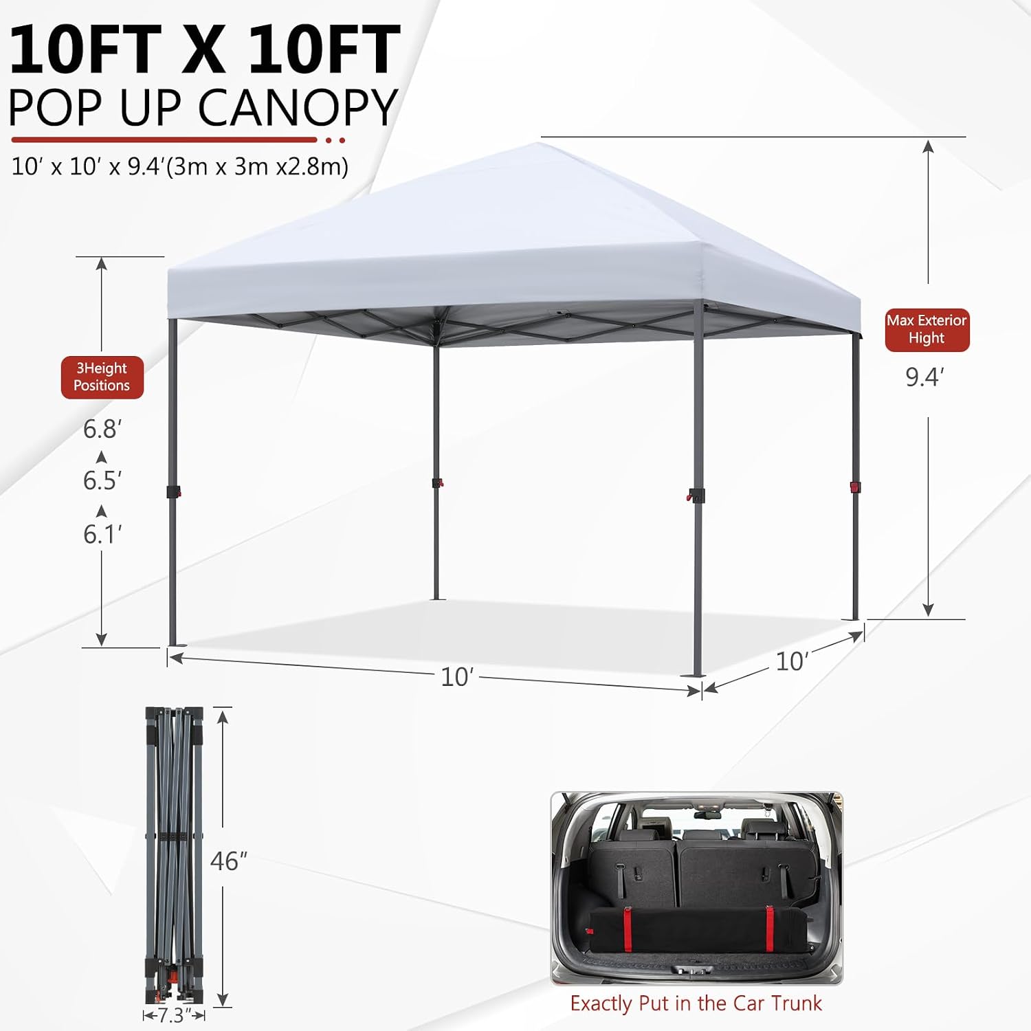 ABCCANOPY Durable Easy Pop up Canopy Tent 10x10, White