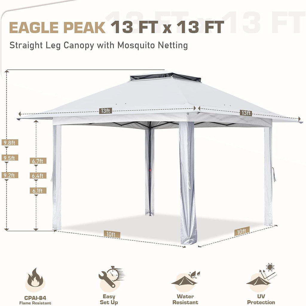 EAGLE PEAK 13x13 Pop Up Gazebo with Mesh Netting, Easy Up Screened Canopy for Patio and Backyard, Easy Set up Outdoor Gazebo (White)