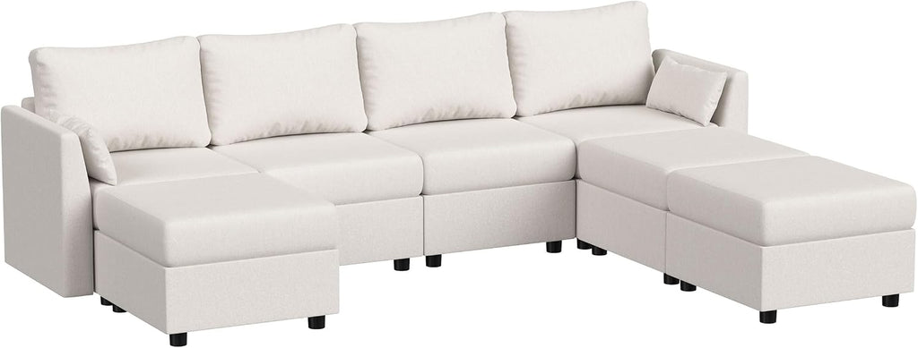 Modular Sectional Sofa, 7 Seat Sectional Couches with Storage, Memory Foam, Convertible Modular Couch for Living Room, L Shaped Comfy Modular Sofa with Chaise, Beige