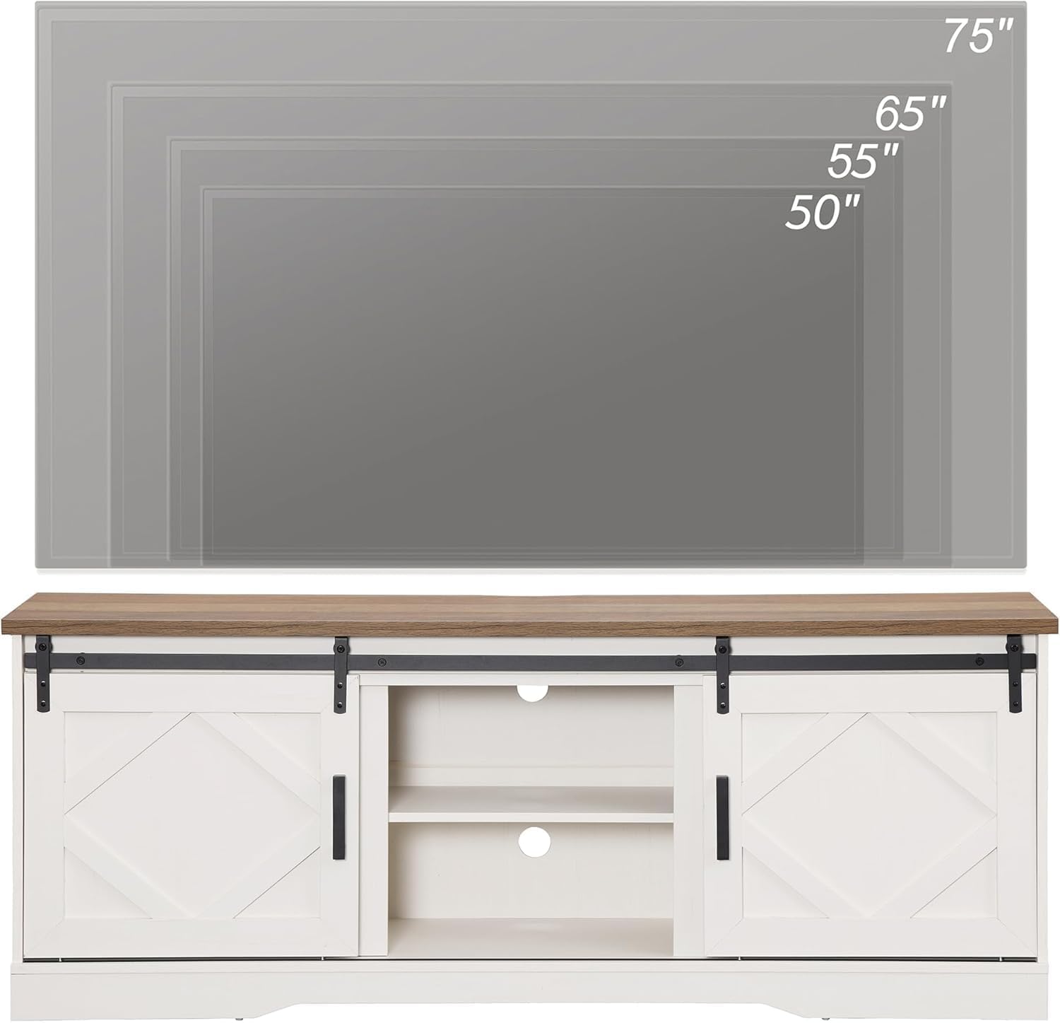 WAMPAT Modern Farmhouse 3 in 1 TV Stand for up to 95' TVs,Wood Media TV Console Table with Storage Cabinets and Sliding Barn Doors,Entertainment Center for Living Room Bedroom,Antique White