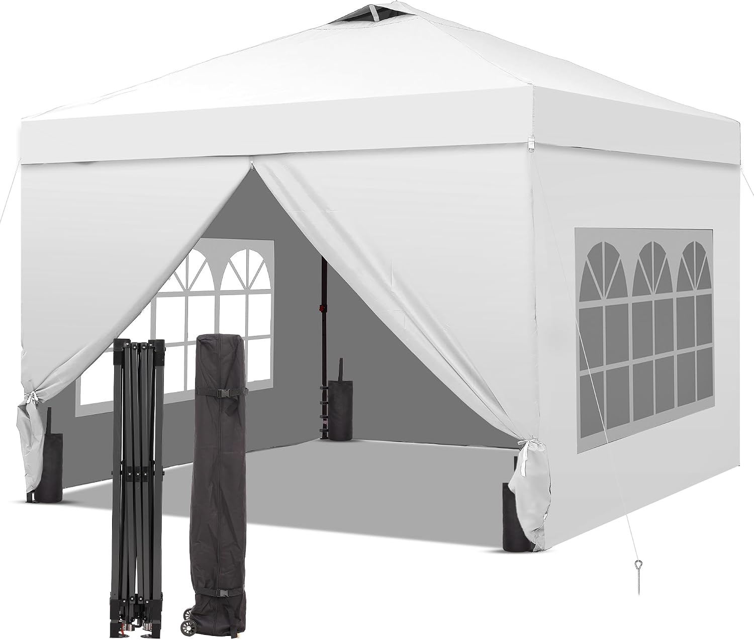 GDY 12x12 Pop Up Canopy Tent with 4 Sidewalls, Easy Set up with One Push Lift Gazebo with Wheel Bag and4 Sandbags,Carpas for Events, Parties,Camping, White.