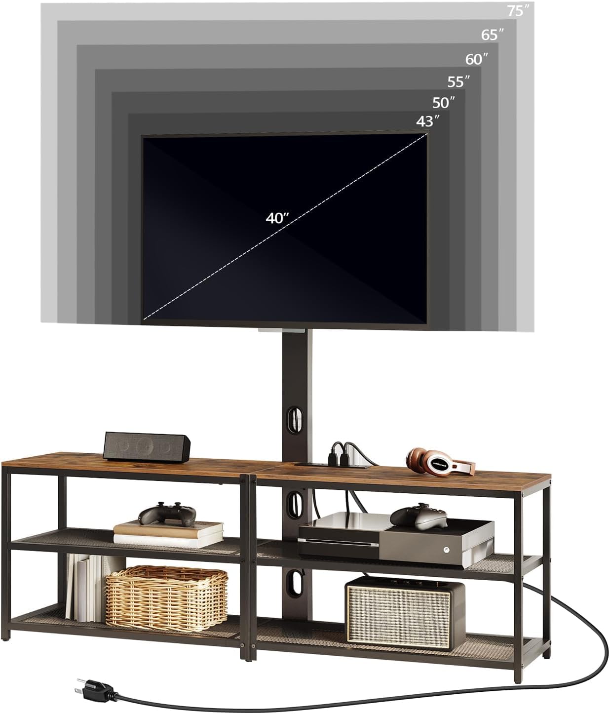 MAHANCRIS 59' TV Stand with Mount and 4 Power Outlets, Entertainment Center Media Console, Swivel TV Stand Mount up to 75 inch TVs, Height Adjustable, Metal Frame for Living Room, Bedroom TVHR35E01V