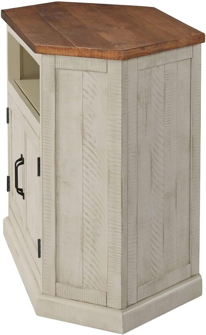 Martin Svensson Rustic Solid Wood TV Stand - Antique White and Honey Tobacco Finish - Hexagonal Shape and Farmhouse Design Entertainment Center with Shelves Included
