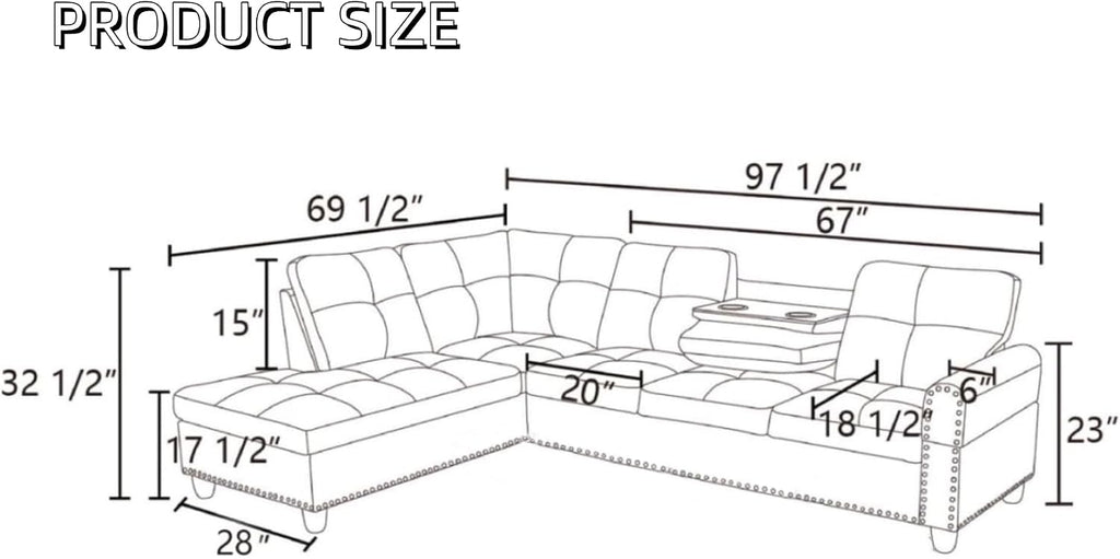 L-Shaped Sectional Sofa, Modern Sectional Couches Home Sofas for Living Room with Movable Chaise, Modular Living Room Sets Furniture for Apartment Bedroom & Office, Red