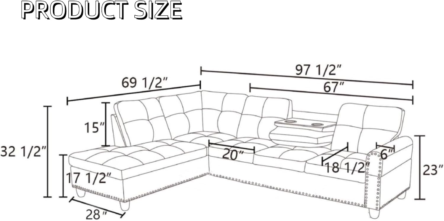L-Shaped Sectional Sofa, Modern Sectional Couches Home Sofas for Living Room with Movable Chaise, Modular Living Room Sets Furniture for Apartment Bedroom & Office, Red