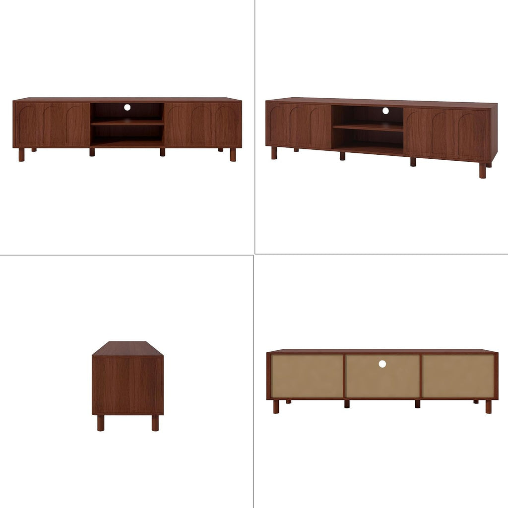 TV Stand for TVs up to 70'', Entertainment Center with Large Storage for Living Room, Media Console with Sliding Doors and Adjustable Shelves, Modern TV Cabinet for Game Consoles and Decor(Walnut)