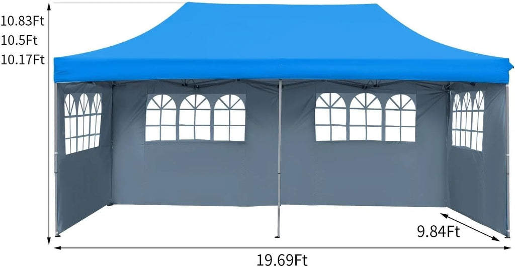 Outdoor Basic 10' x 20' Pop up Canopy Tent, Instant Heavy Duty Gazebo Tent with 4 Sidewalls/Wheeled Bag for Party Commercial Activity (Blue, with 4 Sidewall)
