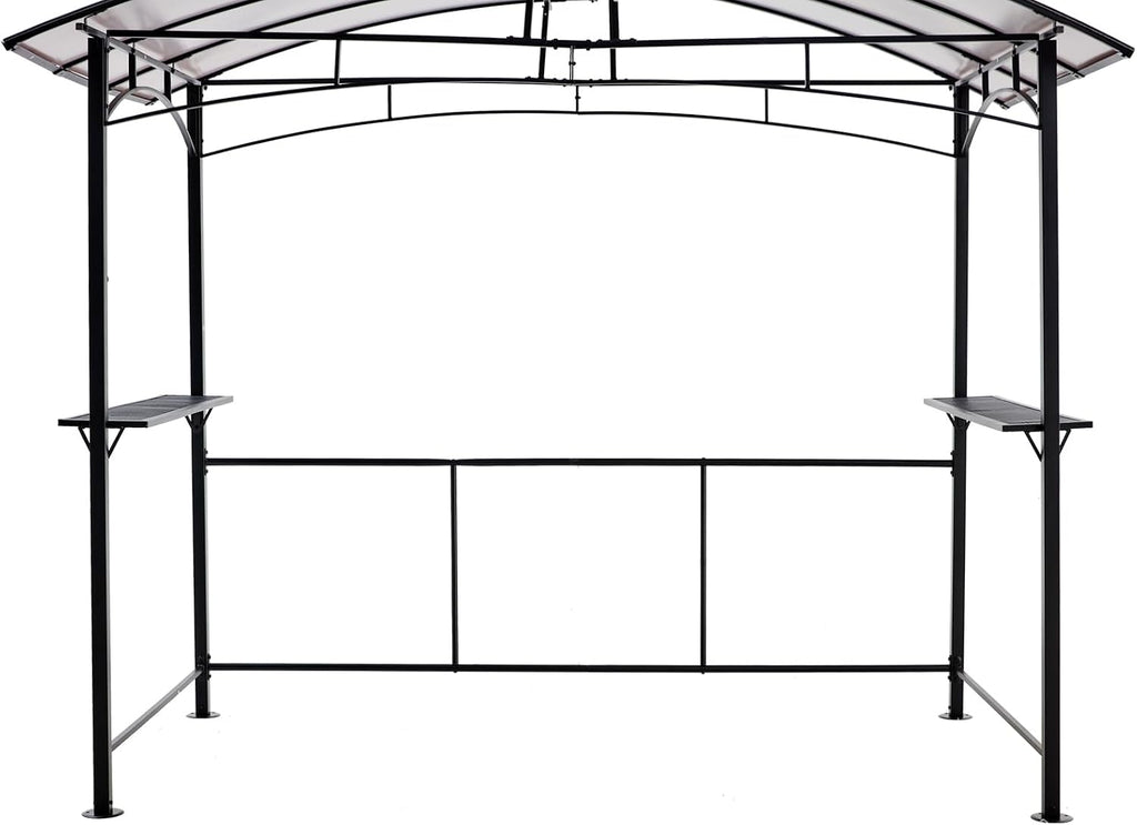8'x5' Hardtop Grill Gazebo, Outdoor BBQ Gazebo with Interlaced Vented Polycarbonate Roof, Permanent Hard Top Gazebos with Two Shelves, Steel Barbeque Grill Canopy for Patio, Deck, Backyard and Garden