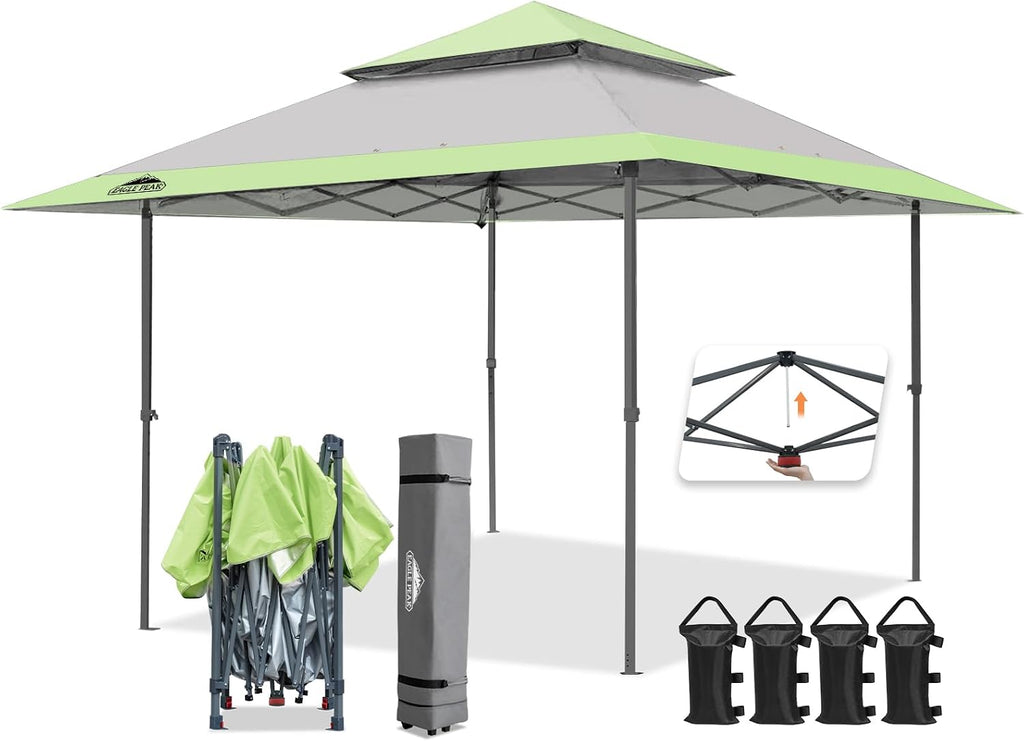 EAGLE PEAK 13x13 Straight Leg Pop Up Canopy Tent Instant Outdoor Canopy Easy Single Person Set up Folding Shelter w/Auto Extending Eaves 169 Square Feet of Shade (Gray)