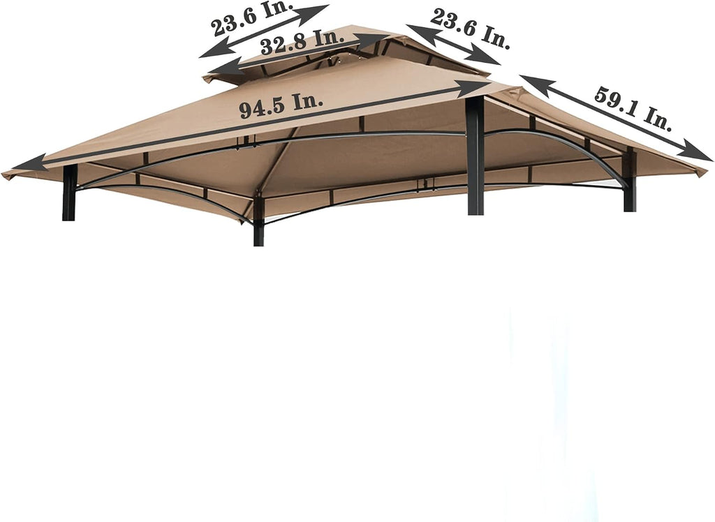 8x5Ft Grill Gazebo Replacement Canopy,Double Tiered BBQ Tent Roof Top Cover,Beige