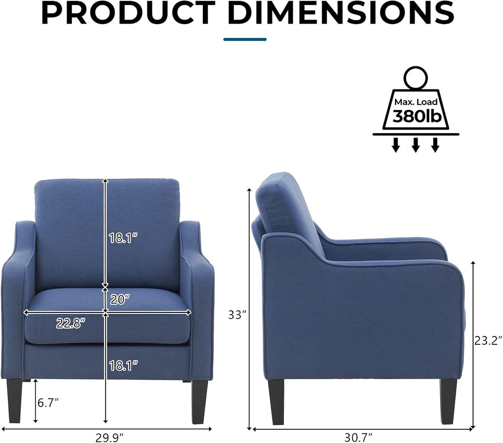 VINGLI Mid century Modern Accent Chair,Navy Blue Fabric Accent Chairs for Living Room Upholstered Armchair with Scooped Arms for Bedroom,Apartment,Studio,Office,Waiting Room