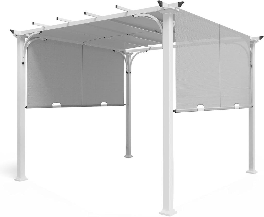 10'x10' Outdoor Pergola Gazebo with Retractable Textilene Canopy Shade, Steel Pergola for Patio, Backyard, Garden and Lawn, Gray