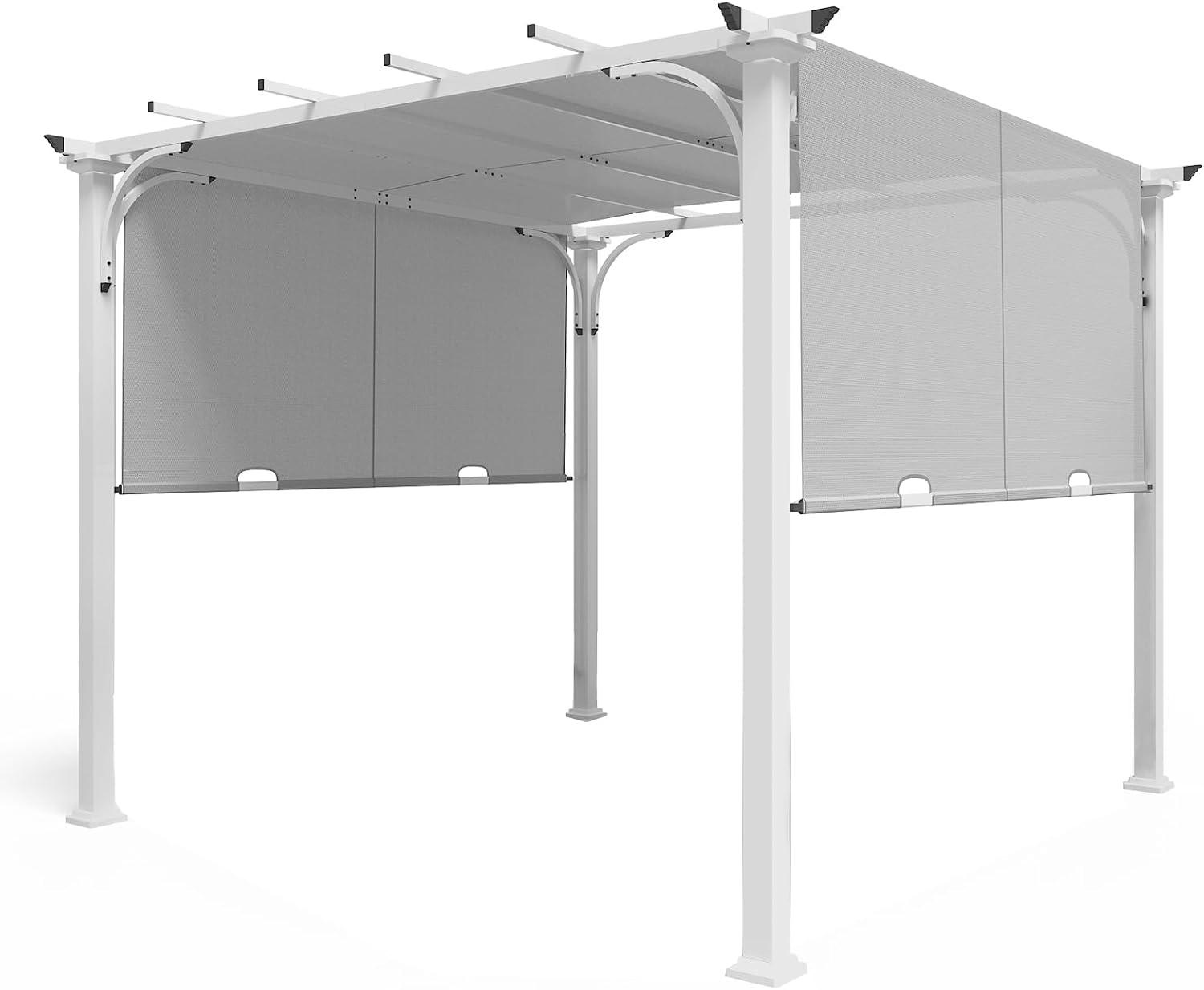 10'x10' Outdoor Pergola Gazebo with Retractable Textilene Canopy Shade, Steel Pergola for Patio, Backyard, Garden and Lawn, Gray