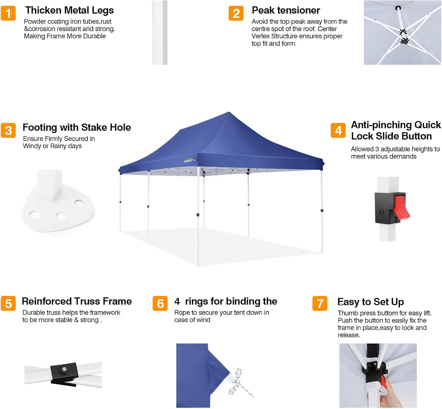 COBIZI Canopy 10x20 Pop Up Canopy Tent with 6 Sidewalls, Waterproof Commercial Canopy Ez Outdoor Instant Gazebo Easy to Set up Event Shelter, Garden Tents for Parties with Sandbags, Dark Blue