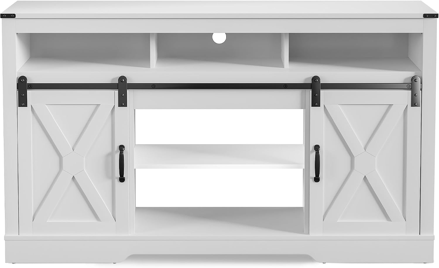 RoyalCraft Fireplace TV Stand for 65+ Inch TV, 34' Tall Farmhouse Entertainment Center with 23' Electric Fireplace,Rustic Media Console with Sliding Bar Door for Living Room, White
