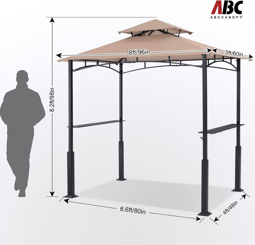 ABCCANOPY 8x5 Grill Gazebo - Outdoor BBQ Canopy Shelter with Led Light for Patio Backyard Grilling (Khaki)
