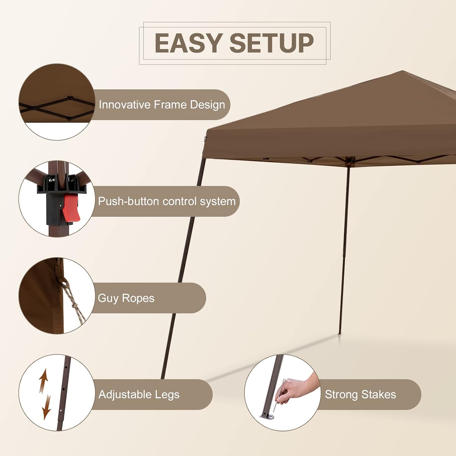 COOS BAY 10x10 Pop Up Canopy Tent with Screen Netting, Slant Leg Canopy with UPF 50+ UV Protection, 64 Sq Ft Shade, One Person Setup with Carry Bag, Brown