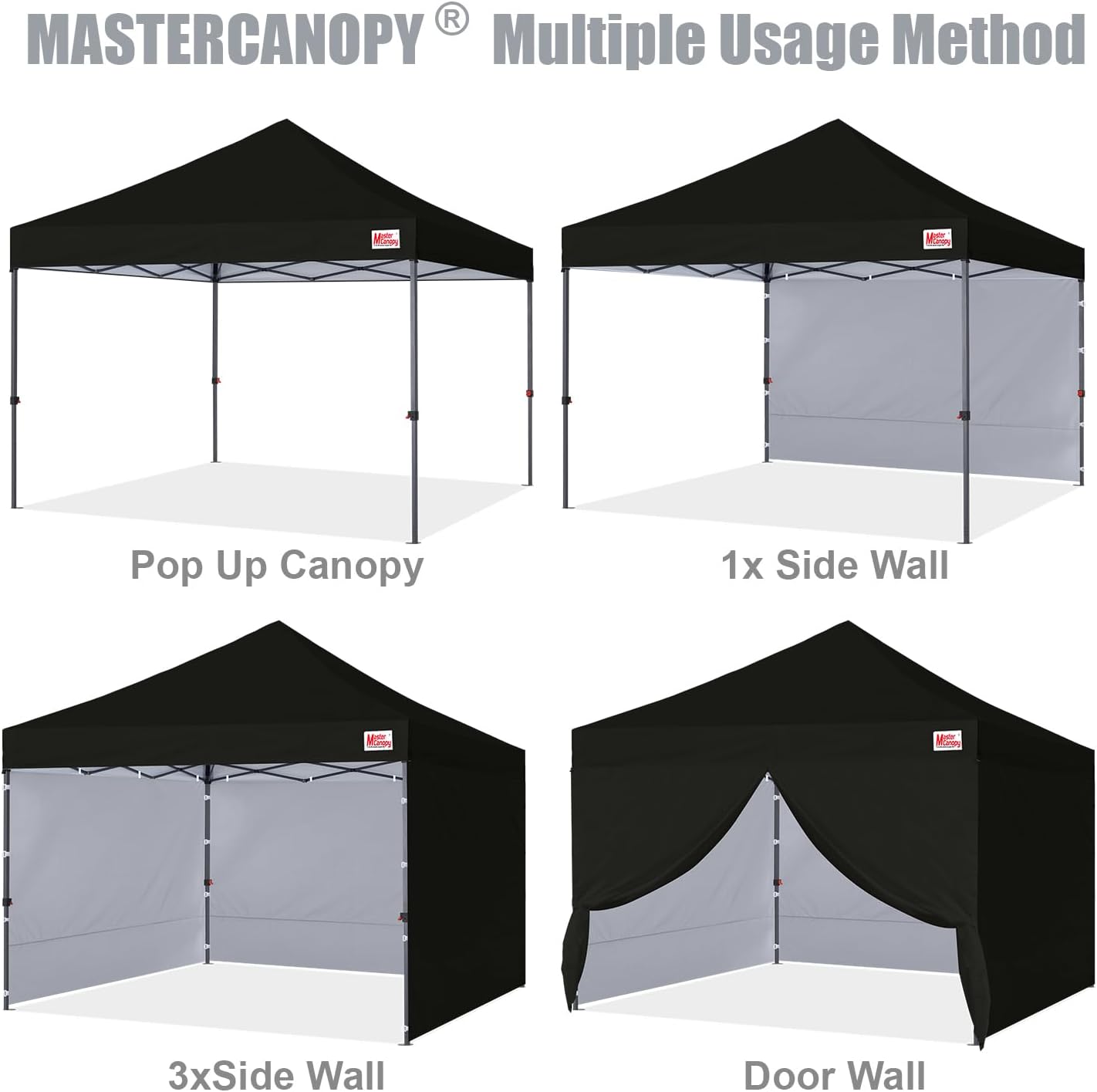 MASTERCANOPY Heavy Duty Pop-up Canopy Tent with Sidewalls (8x8,Black)