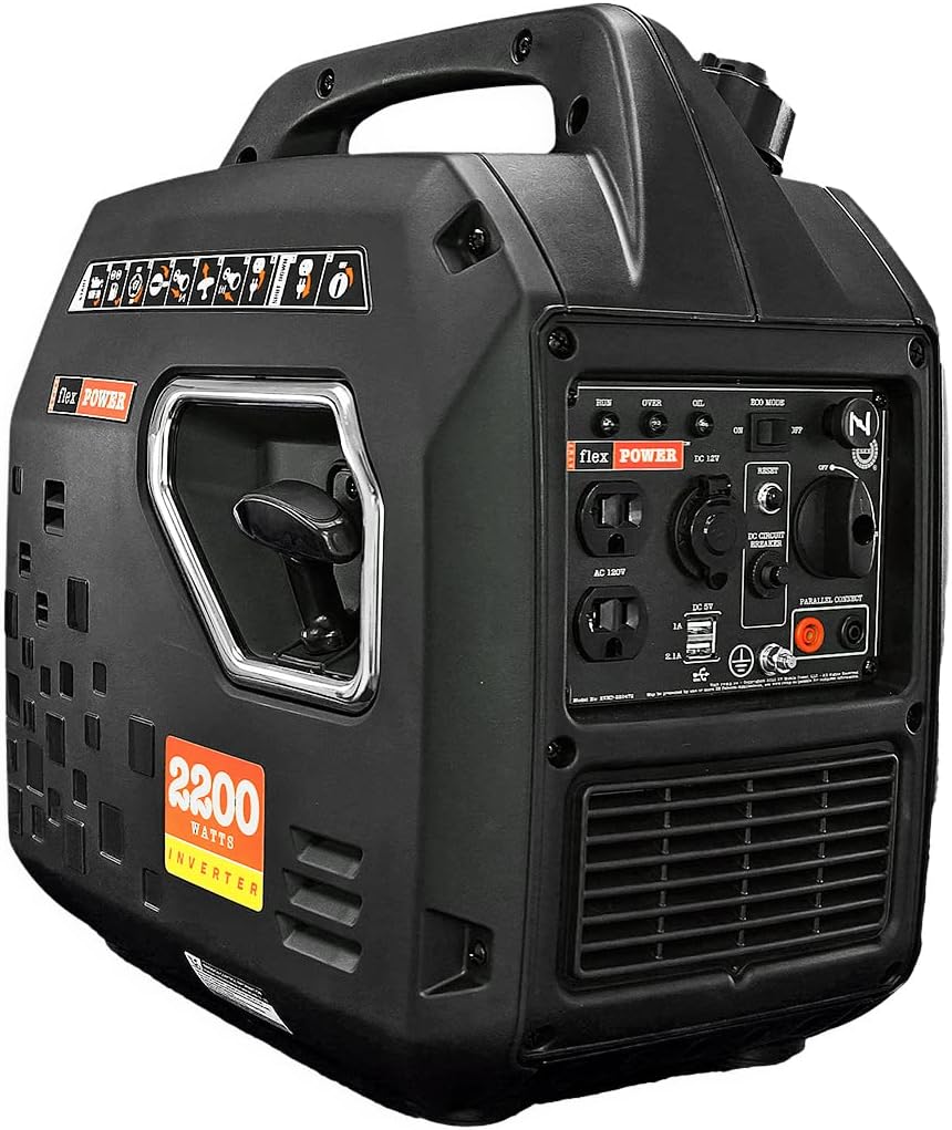Flex Power® 2200i Silent Inverter Generator. 2200 watt. RVMP Flex Power 2200i | Hand Recoil | Silent Inverter | Portable Generator for RVs | Reliable and Clean Power | RVMP-220472 Black