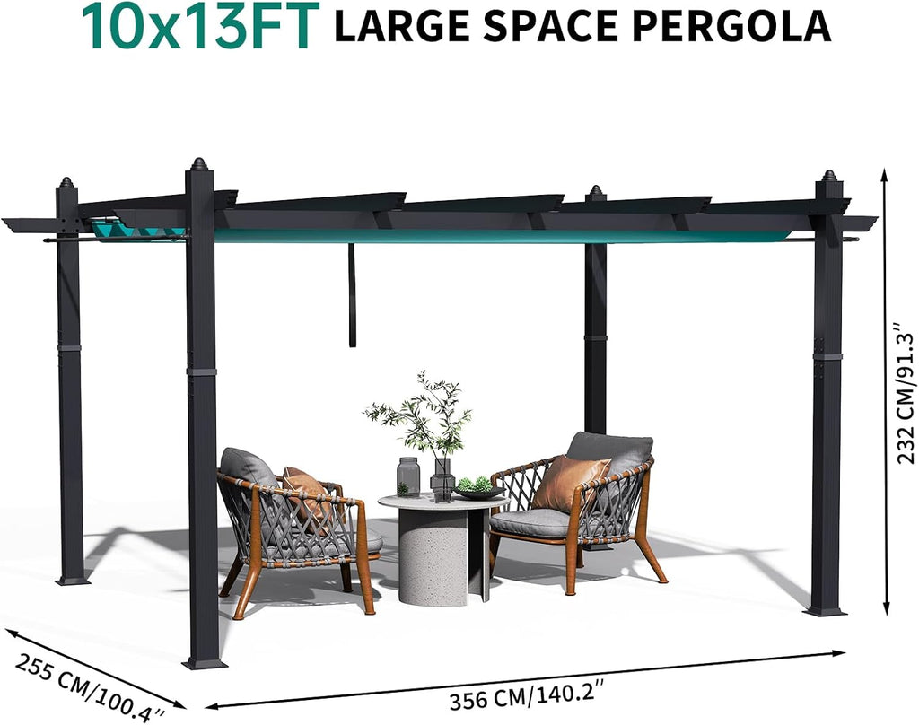 GarveeTech Outdoor Pergola, 10 x 13 FT Retractable Pergola Canopy, Reinforced Aluminum Frame, Heavy Duty Patio Pergolas Gazebos with Netting, Outdoor Shelter for Porch, Backyard, Deck