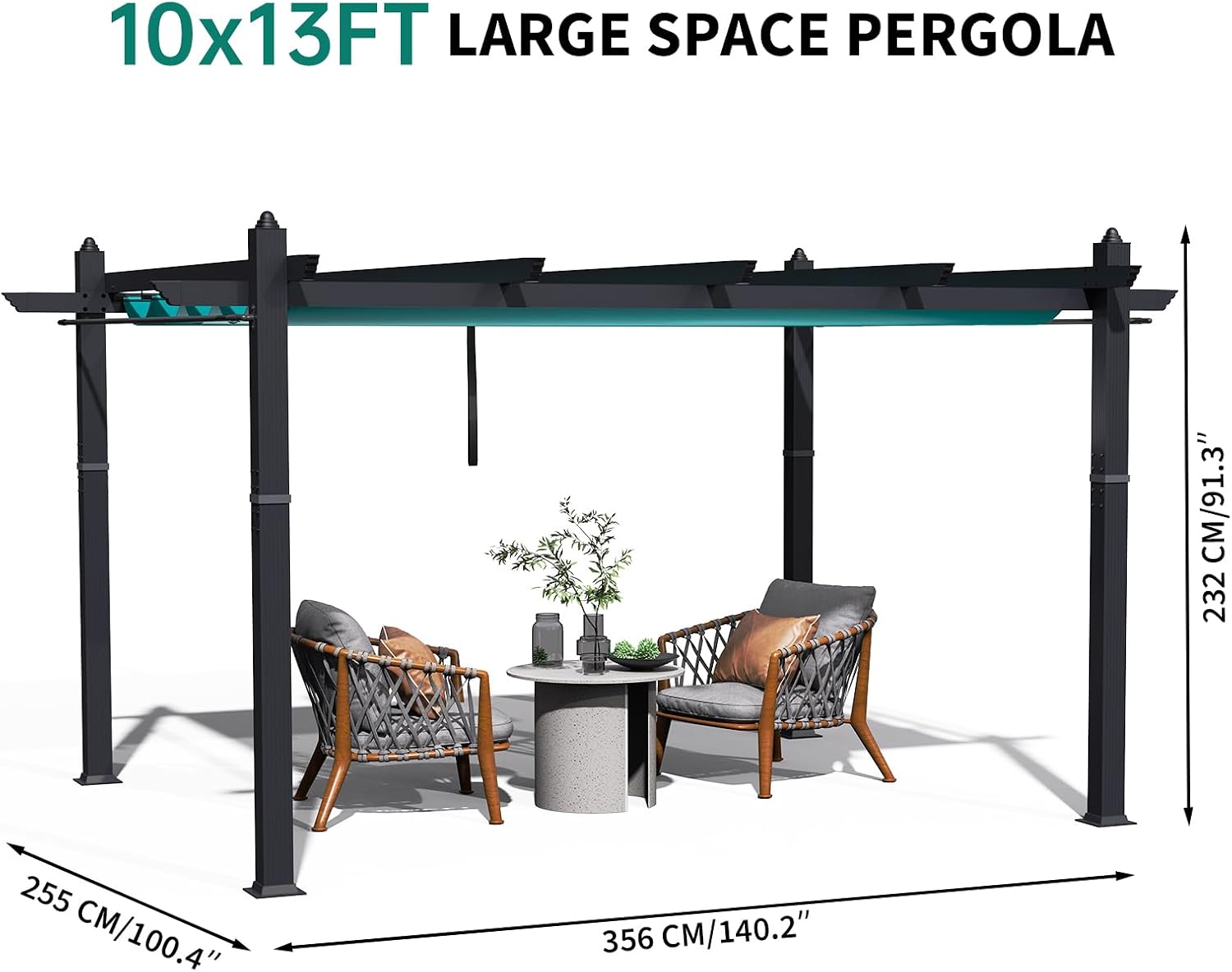 GarveeTech Outdoor Pergola, 10 x 13 FT Retractable Pergola Canopy, Reinforced Aluminum Frame, Heavy Duty Patio Pergolas Gazebos with Netting, Outdoor Shelter for Porch, Backyard, Deck