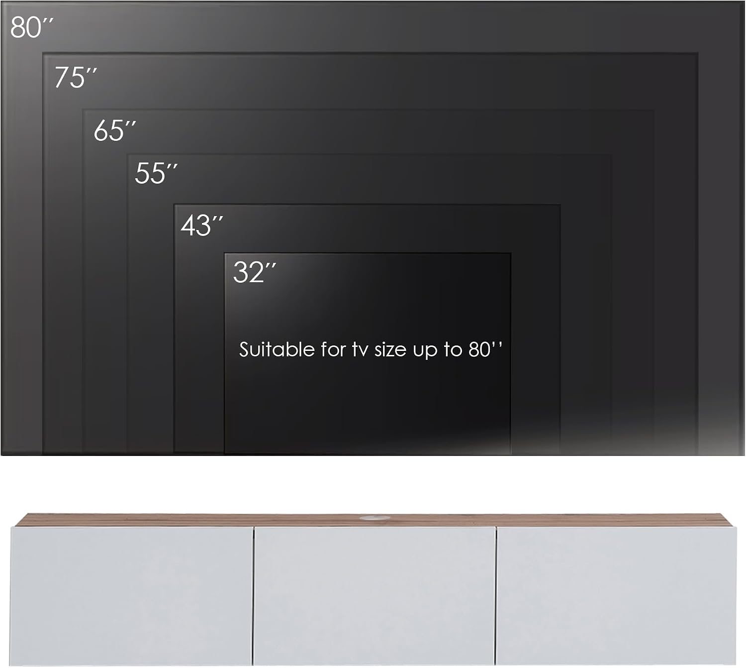 Floating TV Stand Glossy White for 65-80 Inch TV, 63' Wall Mounted TV Stand with Storage, White and Wood Floating Entertainment Center with Cable Management, Floating Media Console for Living Room