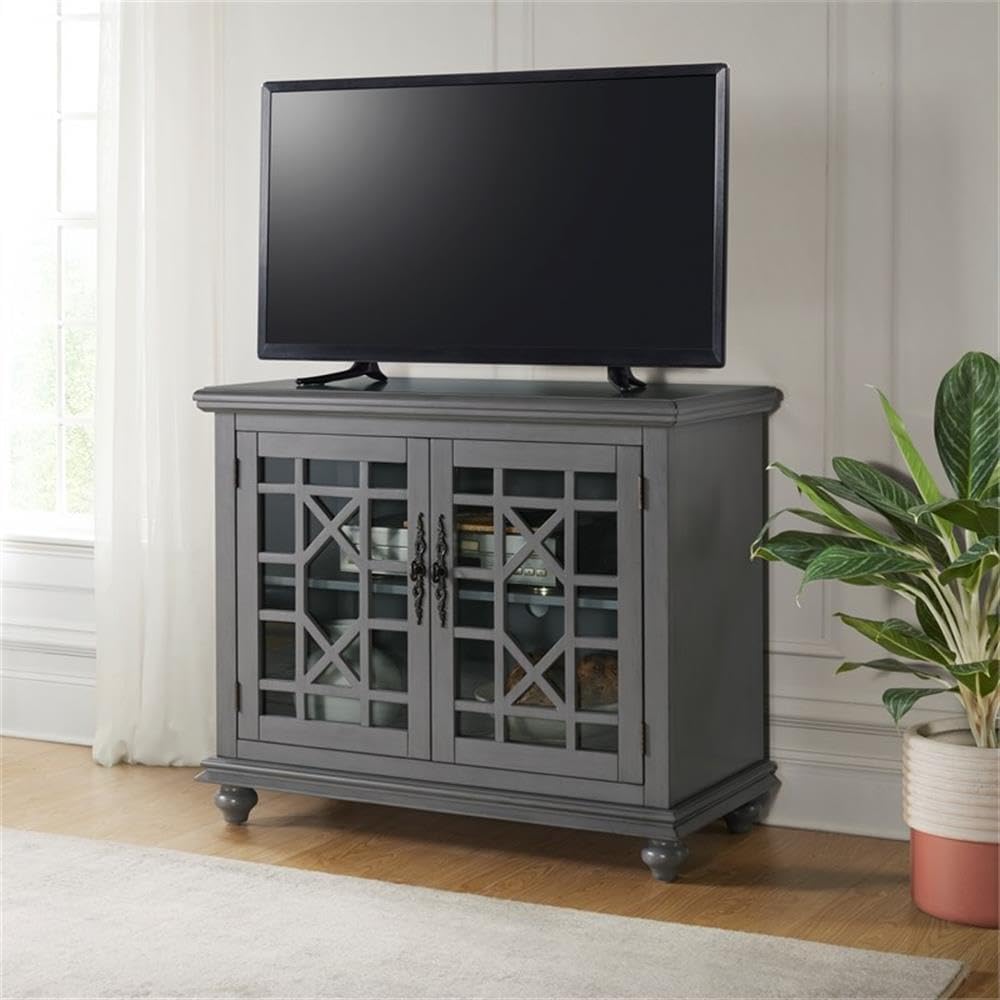 Martin Svensson Home Elegant Small Spaces Accent Cabinet with Glass Doors, Vintage Sideboard or Small TV Stand for Living Room or Entryway. Gray.