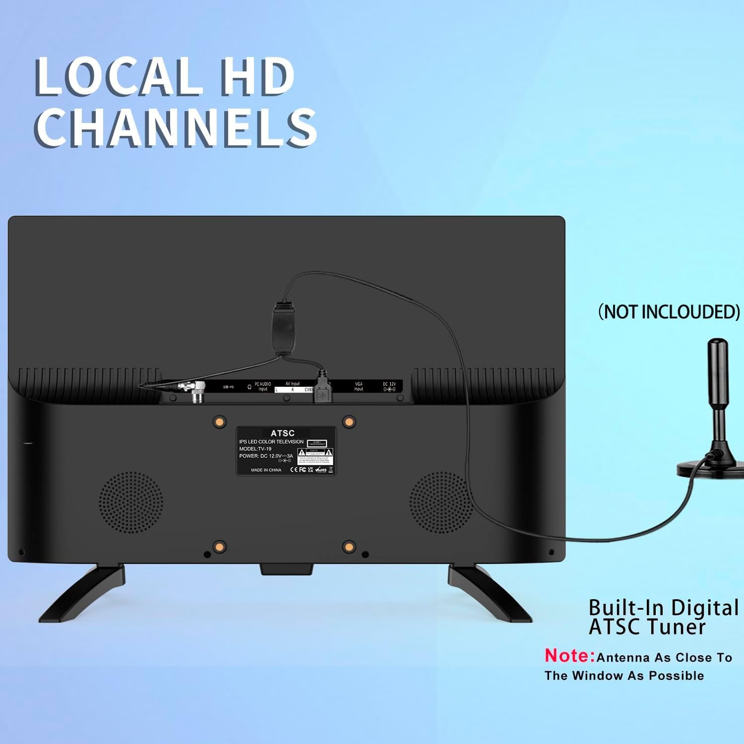 Feihe 19 Inch HD LED Flat Screen TV 1080p IPS Display w/Digital Dual Tuners ATSC/HDMI/VGA/AV/USB, 12 Volt RV TV Built in Dual Speakers Suitable for Kitchen/RV/Caravan and Boat(Not Smart TV)
