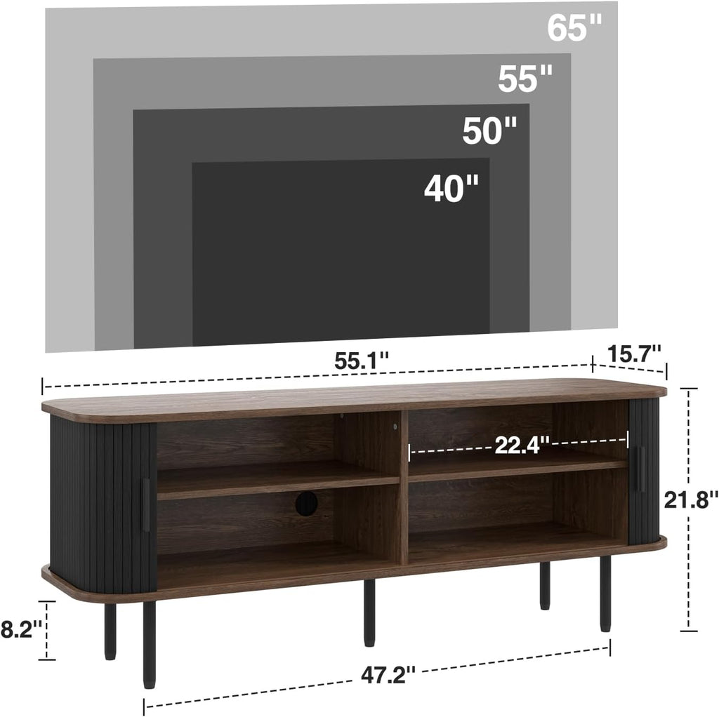 Befrases 55''W Modern TV Stand Cabinet with Storage for TVs up to 60 Inch, Fluted TV Entertainment Center with Slatted Tambour Doors, Media Console for Living Room, Entryway, Black