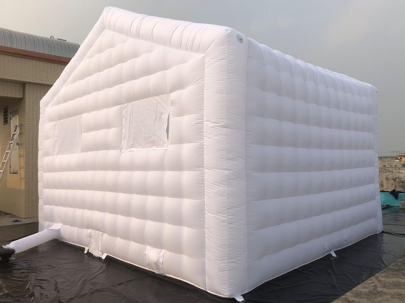 Large White Inflatable Cube Wedding Tent Square Gazebo Event Room Big Mobile Portable Inflatable Night Club Party Pavilion with LED Lights for Backyard/Outdoor Events(18ftx16ft)