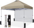 CROWN SHADES 10x10 Pop Up Canopy with 1 Side Wall - Beach Tent with One Push Setup - Outdoor Sun Shade for Events, Parties, Camping - Gazebo with STO-N-Go Cover Bag (Beige)
