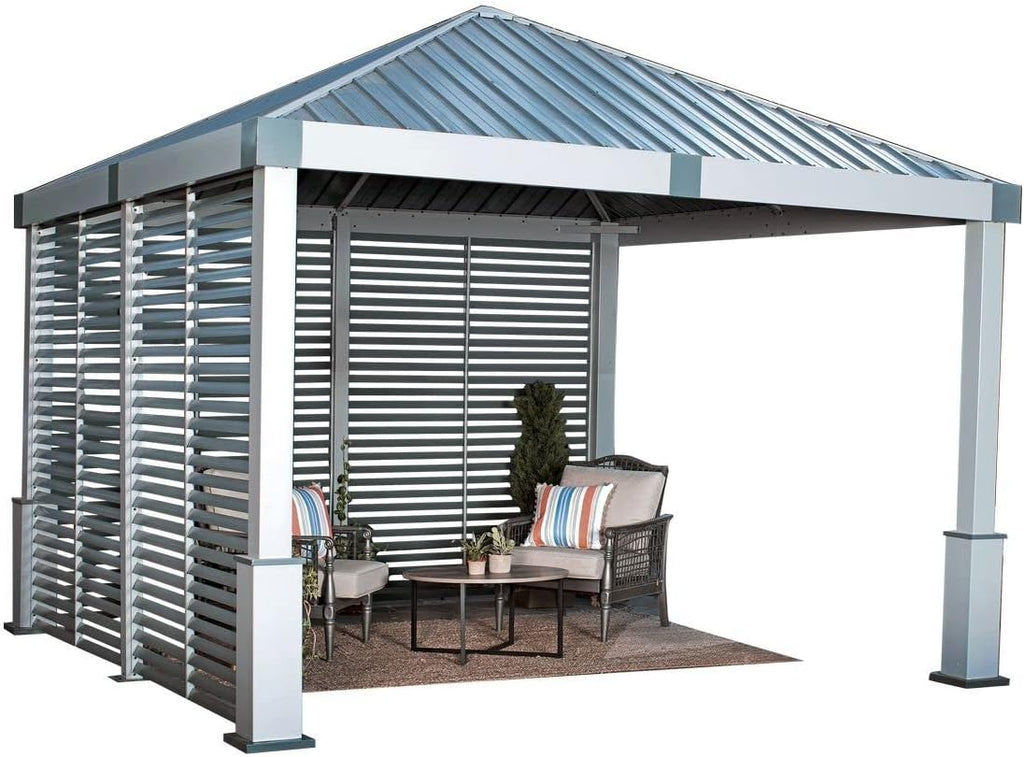 Sojag Outdoor 12' x 12' Nanda Louver Wall Hardtop Gazebo Outdoor Sun Shelter, Light Grey