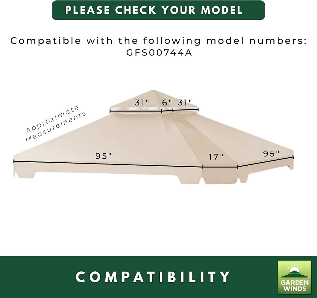 Garden Winds Reinforced RipLock 350 Replacement Canopy Top Cover Compatible with Cottleville 10' x 10' Gazebo Model GFS00744A - Green