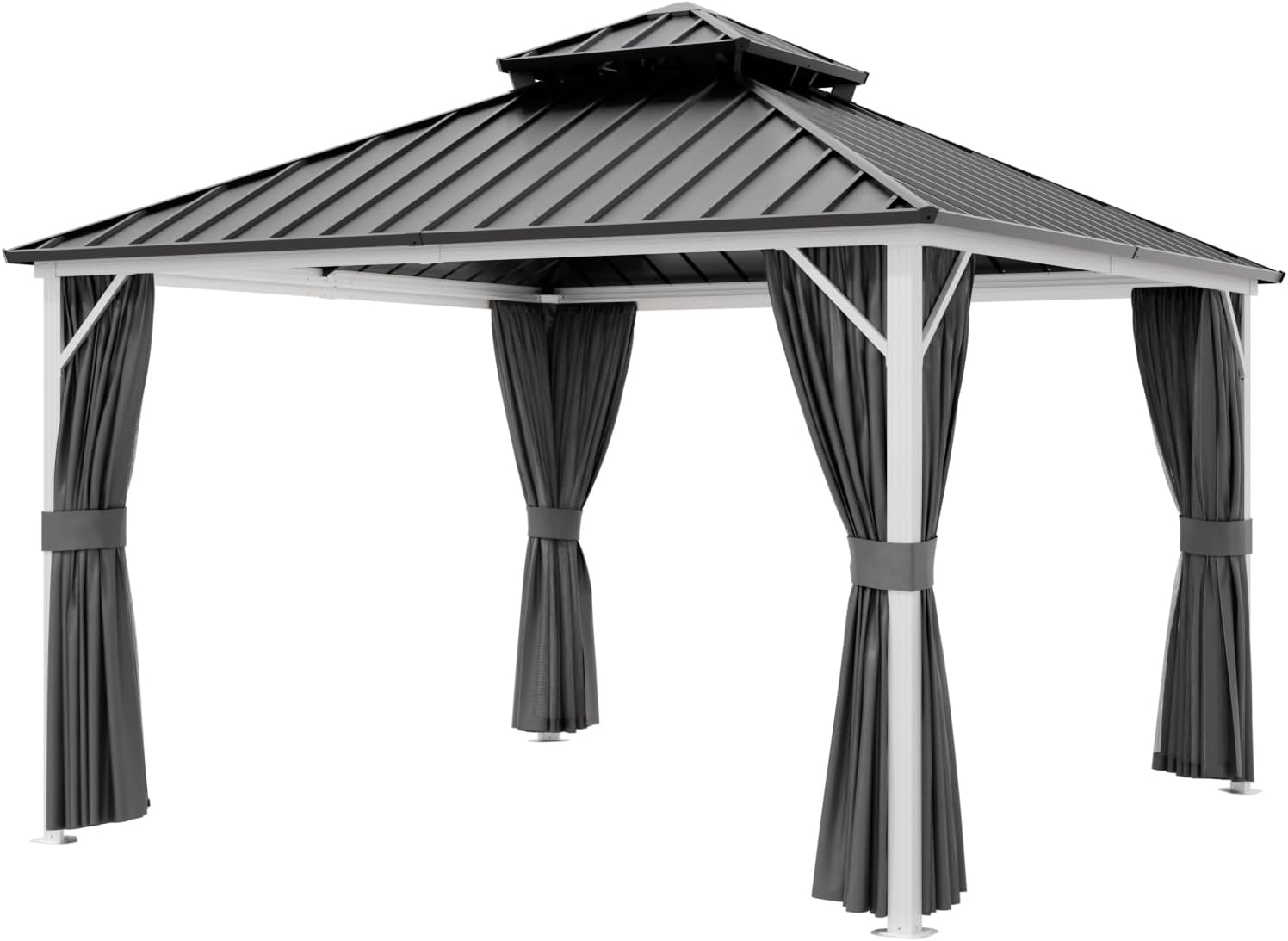 COOS BAY 12x12 Hardtop Gazebo with Aluminum Frame, Galvanized Steel Roof with UV Protection for Patio, Backyard, Garden, Outdoor Events, White/Gray
