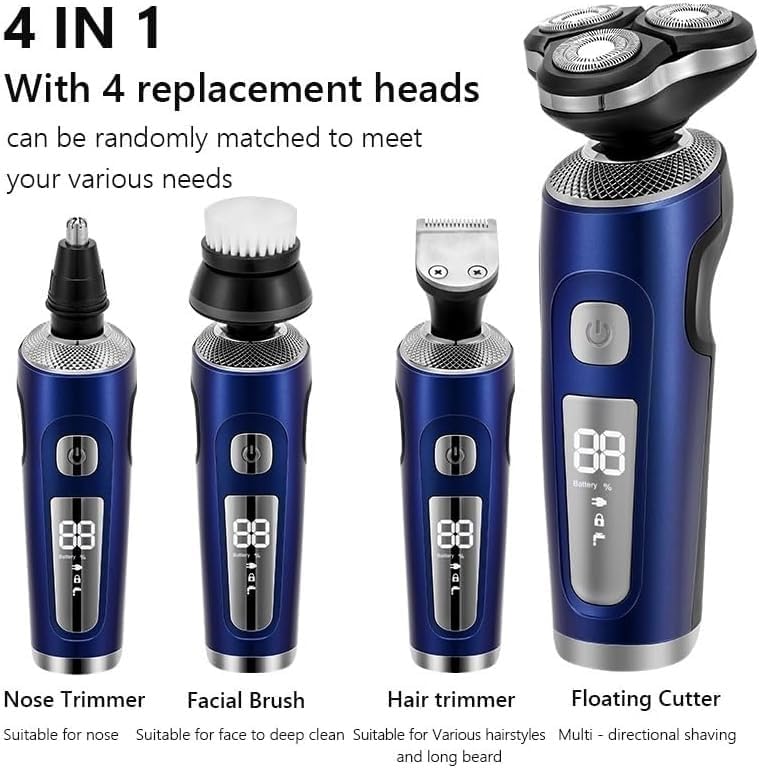 Head Shavers for Men, 4 in 1 Electric Shaver 3D Floating Cutters USB Fast Charge Shaving Razor Machine for Men Blades Portable Beard Trimmer Clipper (Color : Blue)