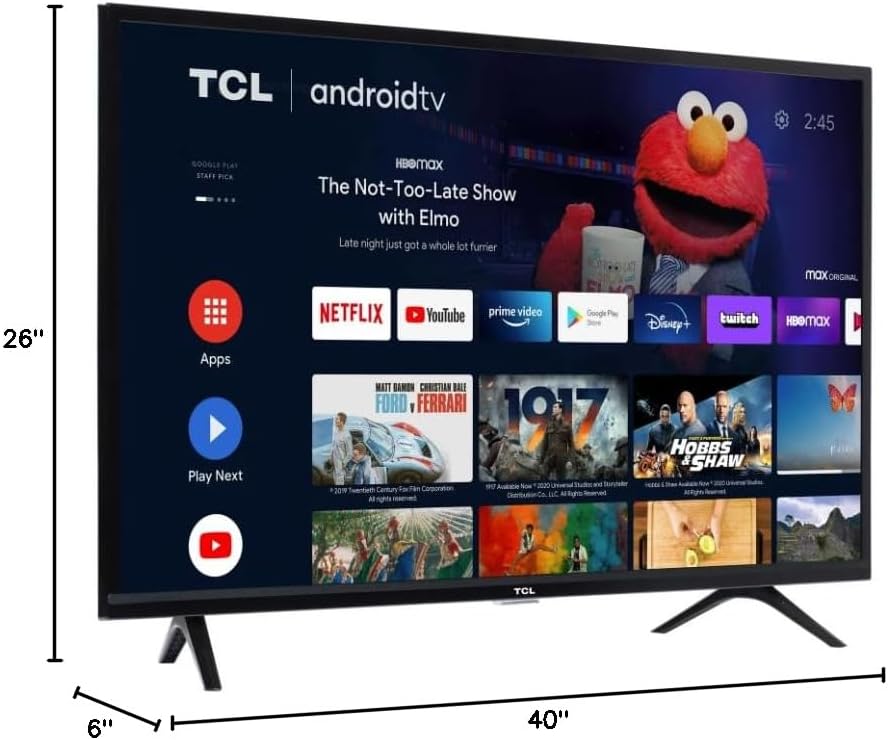 TCL 40-Inch Class 3-Series FHD LED Smart Android TV Bluetooth + Wall Mount Chromecast Built-in Bluetooth Work with AIR Play Siri Alexa and Hey Google (Renewed)