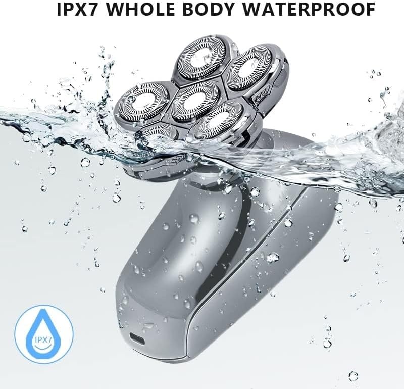 Electric Shavers for Bald Men, 6in1 Electric Razor Electric Shaver USB Rechargeable Shaving Machine for Men Beard Razor Wet-Dry Dual Use Water Proof Fast Charging