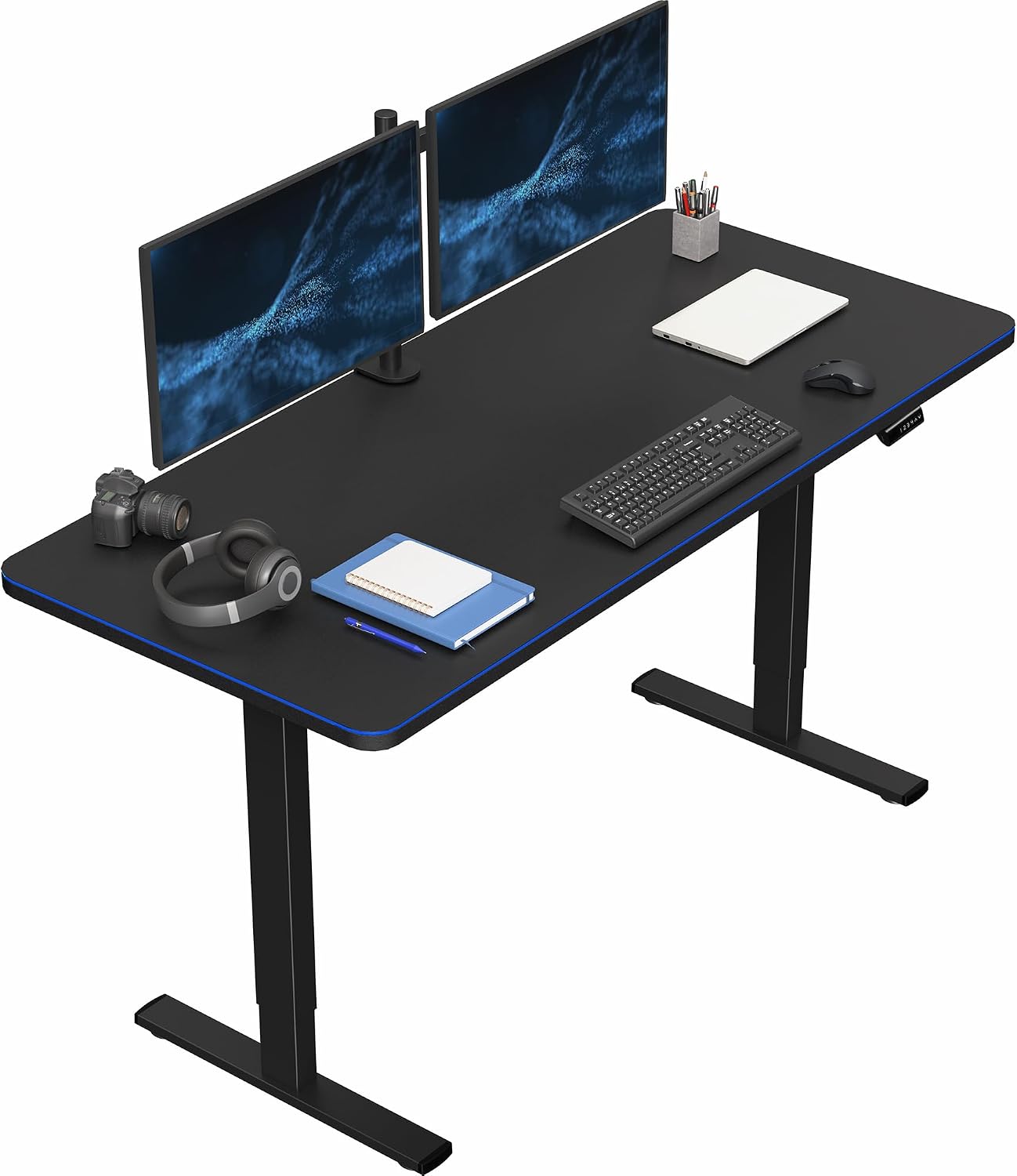 VIVO Electric 60 x 30 in Standing Desk with Full-Size RGB Mouse Pad, Memory Height Adjustment, 1B Series, Holds 220 lbs, Black Top Black Frame, DESK-KIT-1B6BP-30