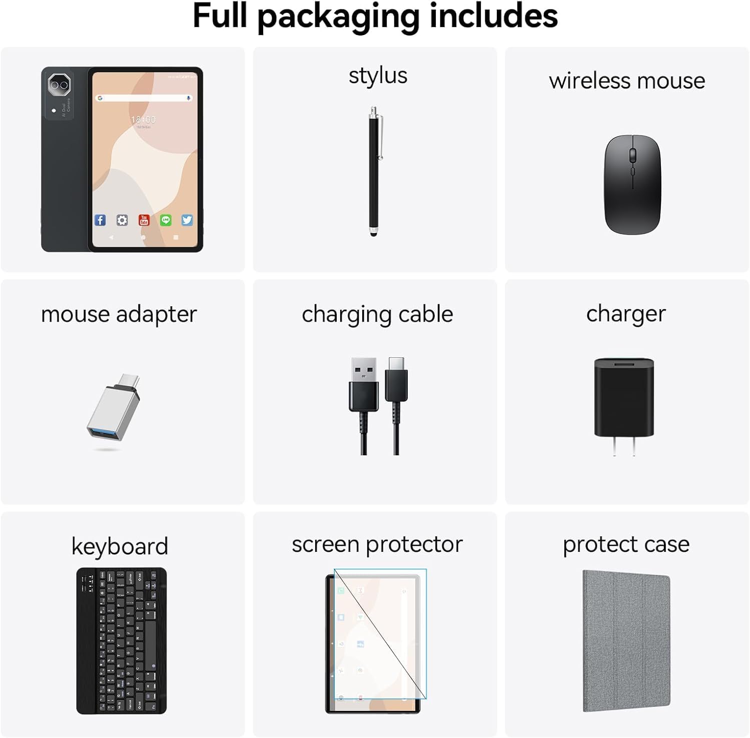 12 inch Android Tablet, 2K Display Android 15 Tablet, MTK G99 Octa-Core, 16GB 256GB 1TB Expansion, 2.4/5G WiFi, 21MP Camera, Widevine L1, Gemini AI 2.0, Tablets with Keyboard, Mouse, Case etc