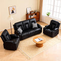 COMHOMA Living Room Furniture Set,Faux Leather Manual Recliner Sofa Sets with Cup Holders,Reclining Couch,Loveseat and Armchair,3+1+1,Black